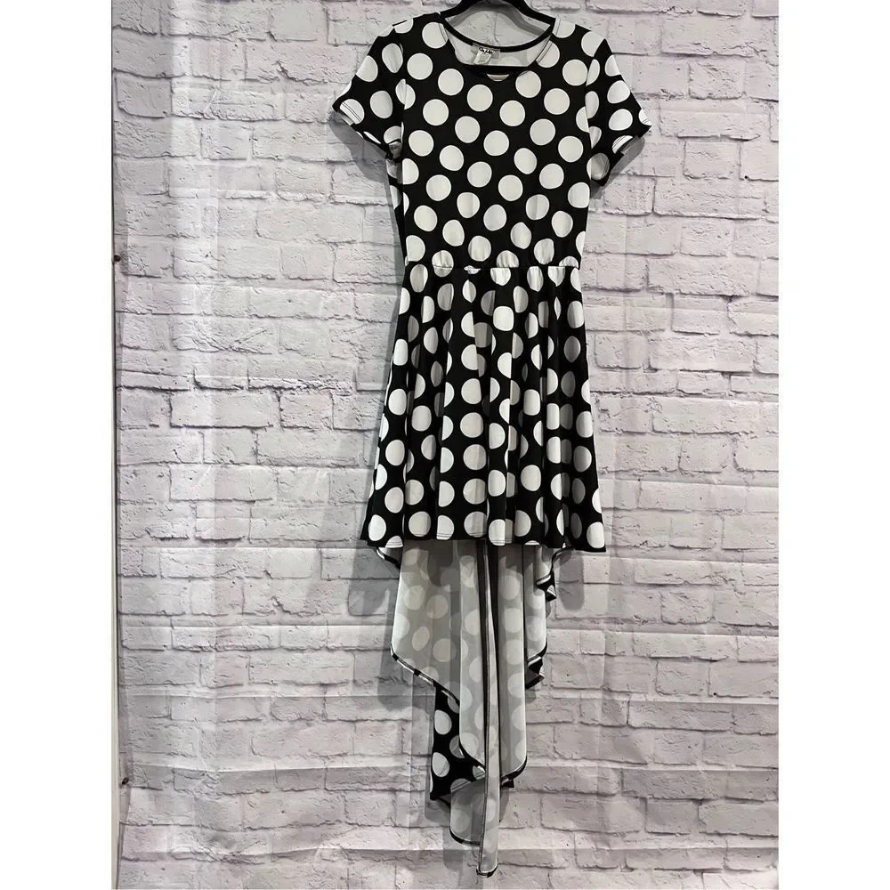 Quum‎ Shop Black and White Polka Dot Short Sleeve Dress Size 2XL